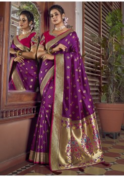 Purple & Golden Silk Saree